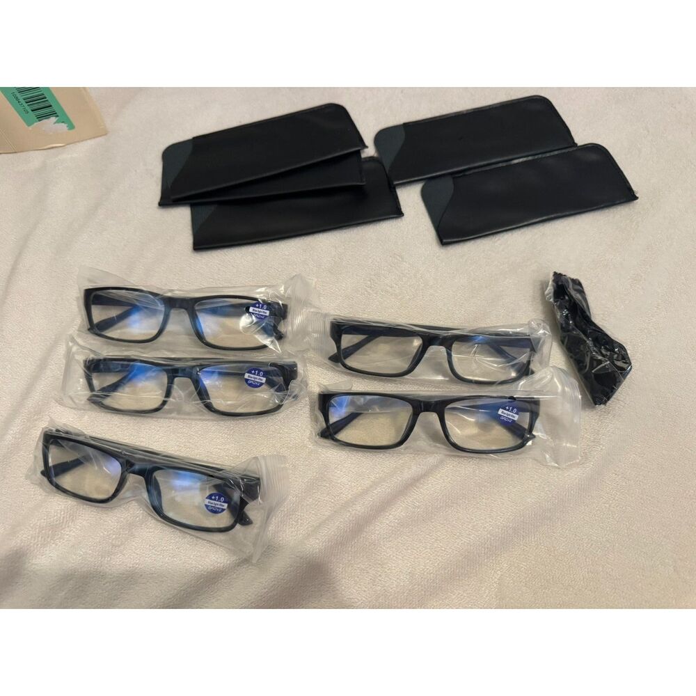 NEW Reading Glasses +1.00 Blue Light Blocking – 5 Pack